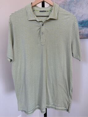 tasc Performance Cloud Polo Air Stripe Mens Large Yellow Gray Golf Stretch Shirt